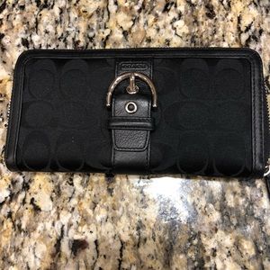 Coach signature black accordion wallet